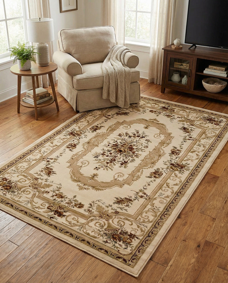 Versailles Elegance Collection Area Rug -  Louveciennes (Cream) Rectangle Cream  lifestyle 12
