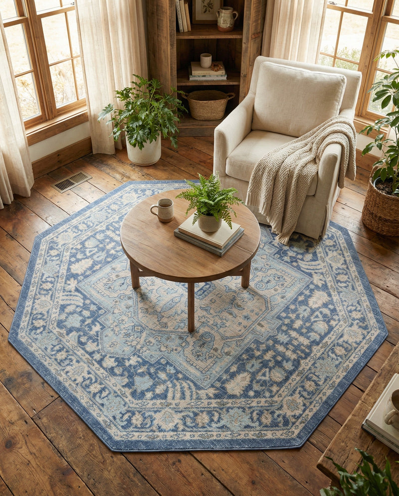 Savannah Series Collection Area Rug - Charleston (French Blue) Octagon French Blue  lifestyle 49