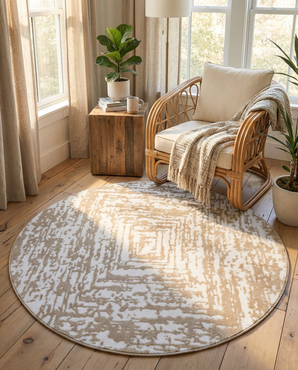 Sanctuary Retreat Collection Area Rug -  Asylum Round White Bone  lifestyle 79
