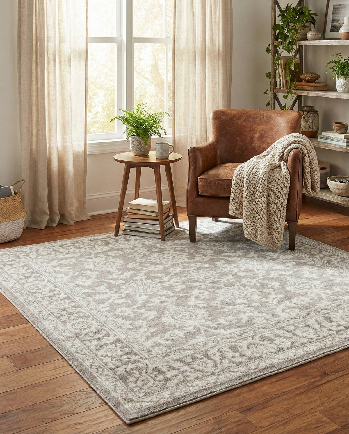 Savannah Elegance Collection Area Rug - Augusta (Light Gray) Square Light Gray  lifestyle 93