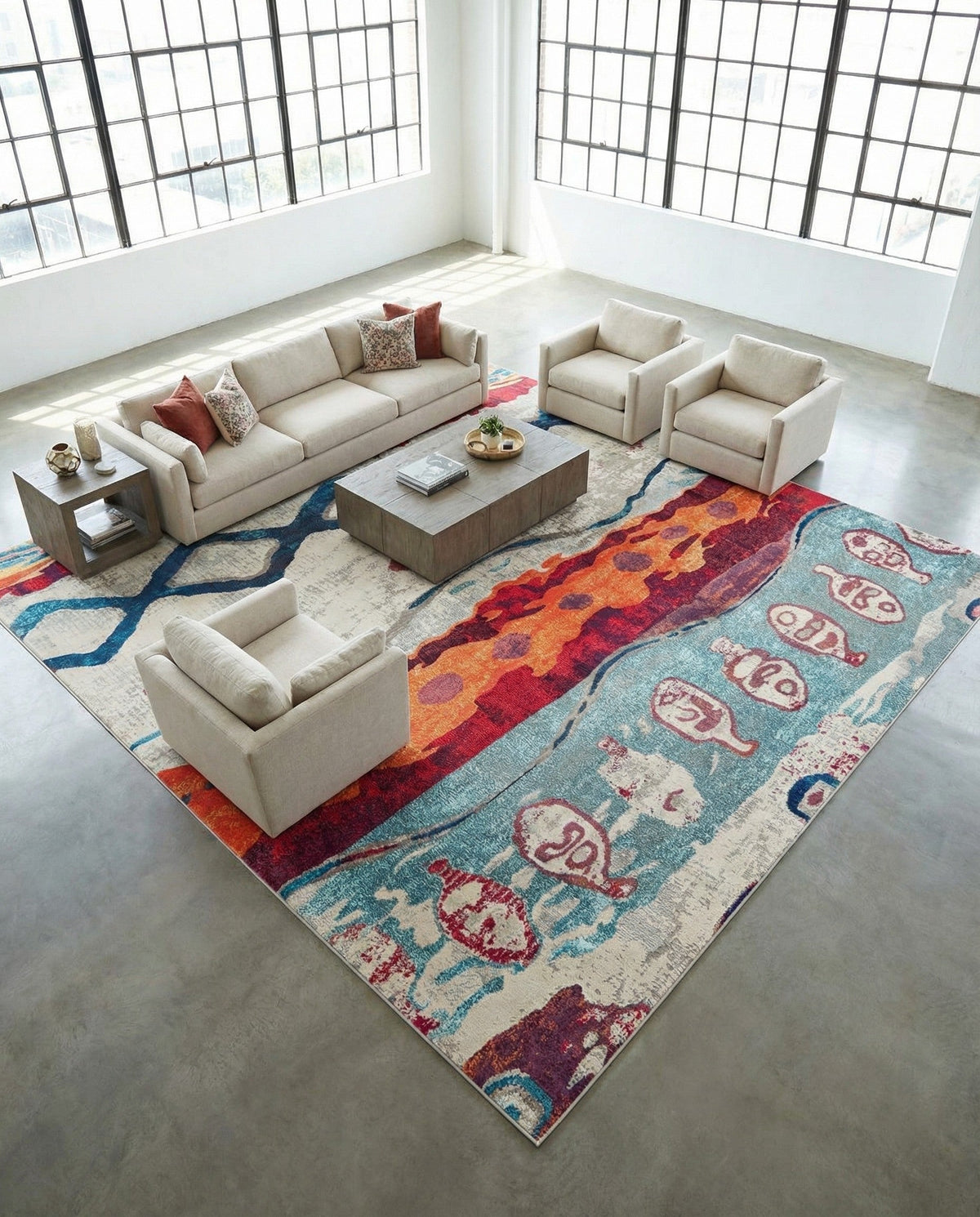 Colorburst Oasis Collection Area Rug -  Lagoon Square Multi  lifestyle 69