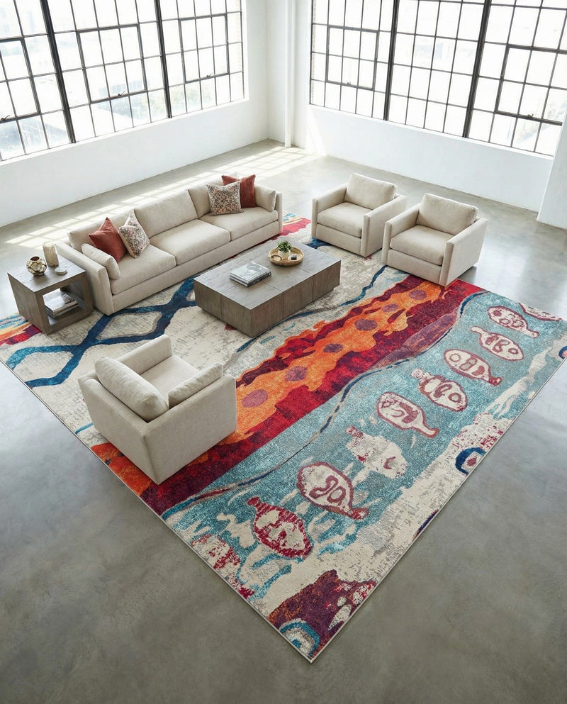 Colorburst Oasis Collection Area Rug -  Lagoon Square Multi  lifestyle 69