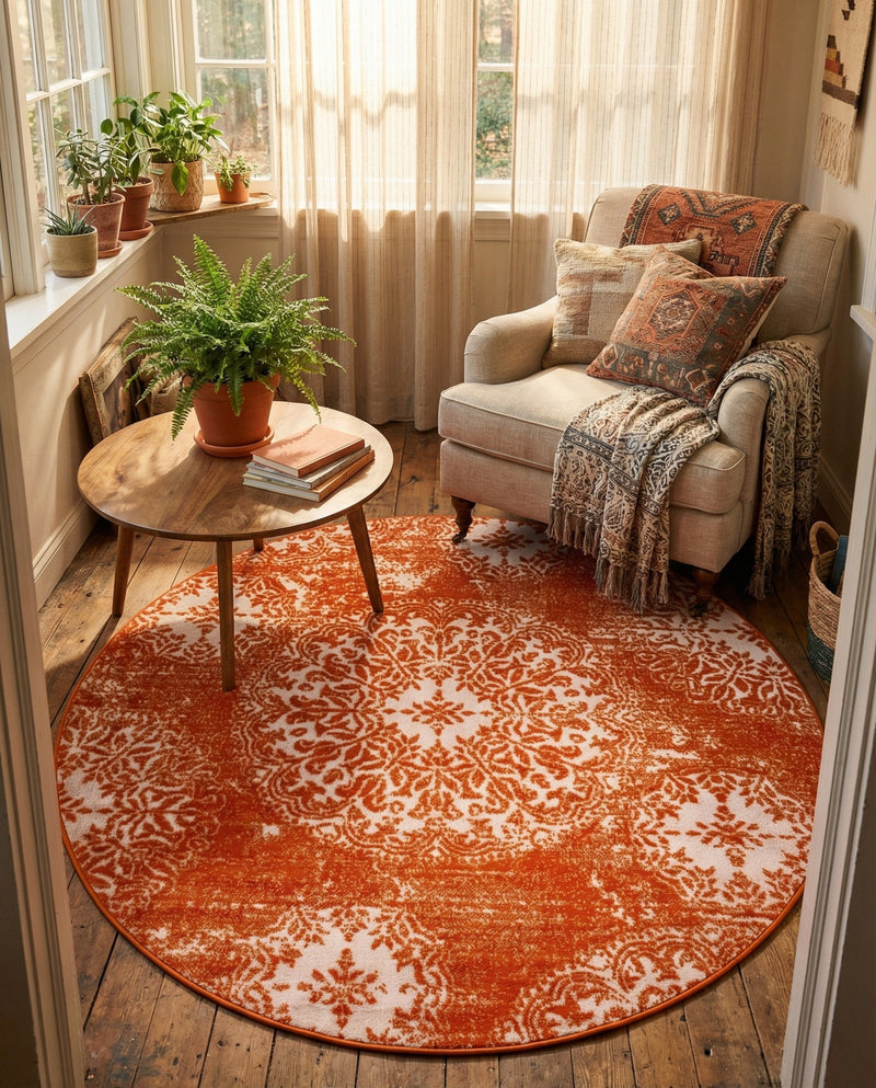 Riviera Elegance Collection Area Rug -  Monaco (Orange) Round Orange  lifestyle 66