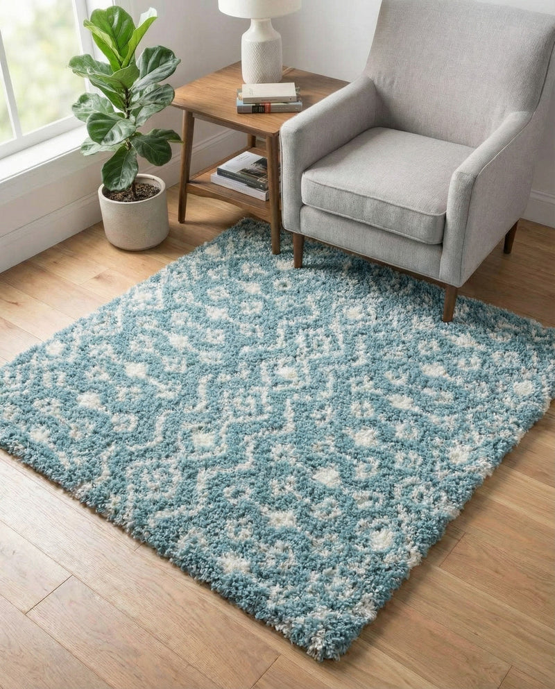 Berber Lattice Shag Collection Area Rug - Atlas (Light Blue) Square Light Blue  lifestyle 58