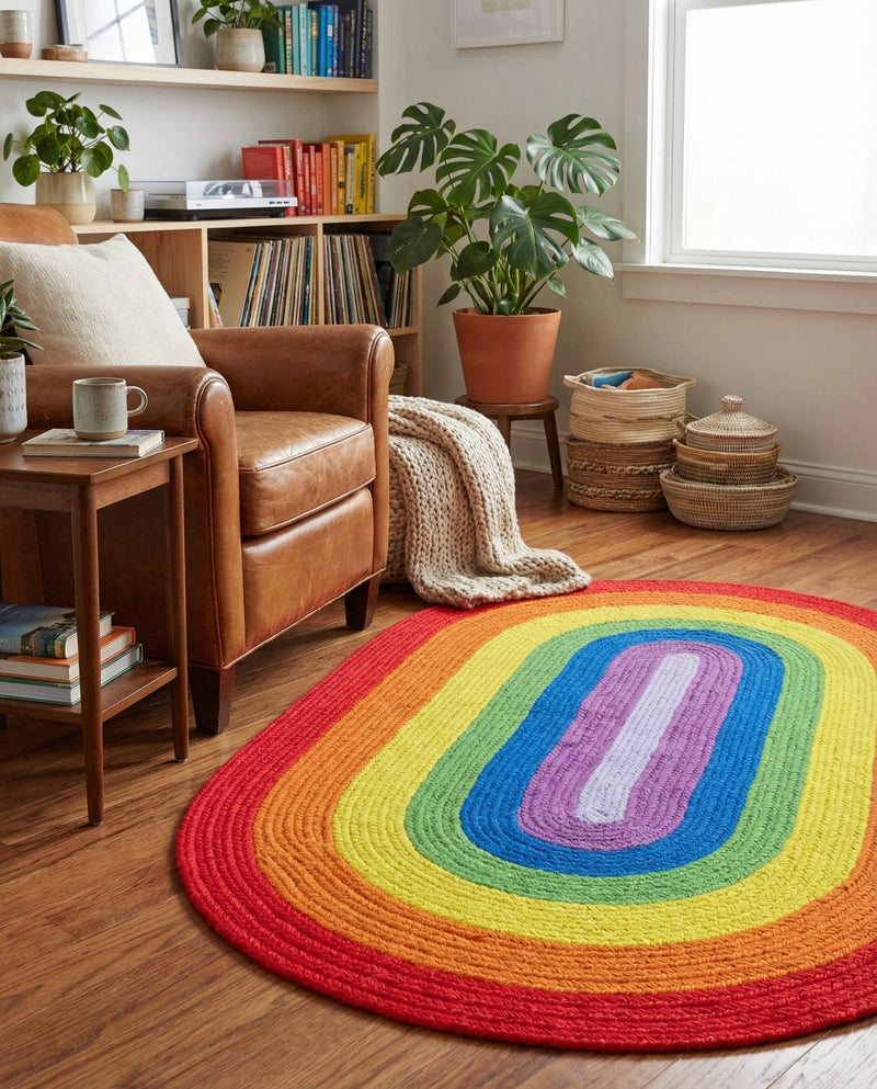 Sunset Isle Wool Braids Collection Area Rug - Paradise Oval Multi  lifestyle 69