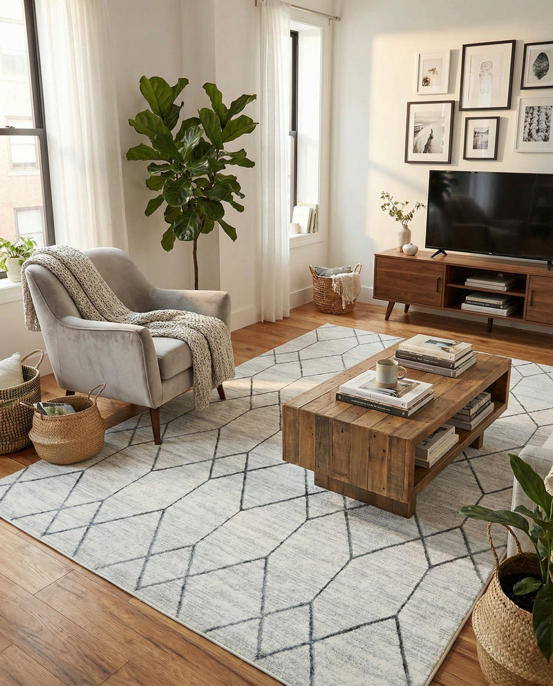 Garden Maze Retreat Collection Area Rug -  Greenbower Rectangle White  lifestyle 31