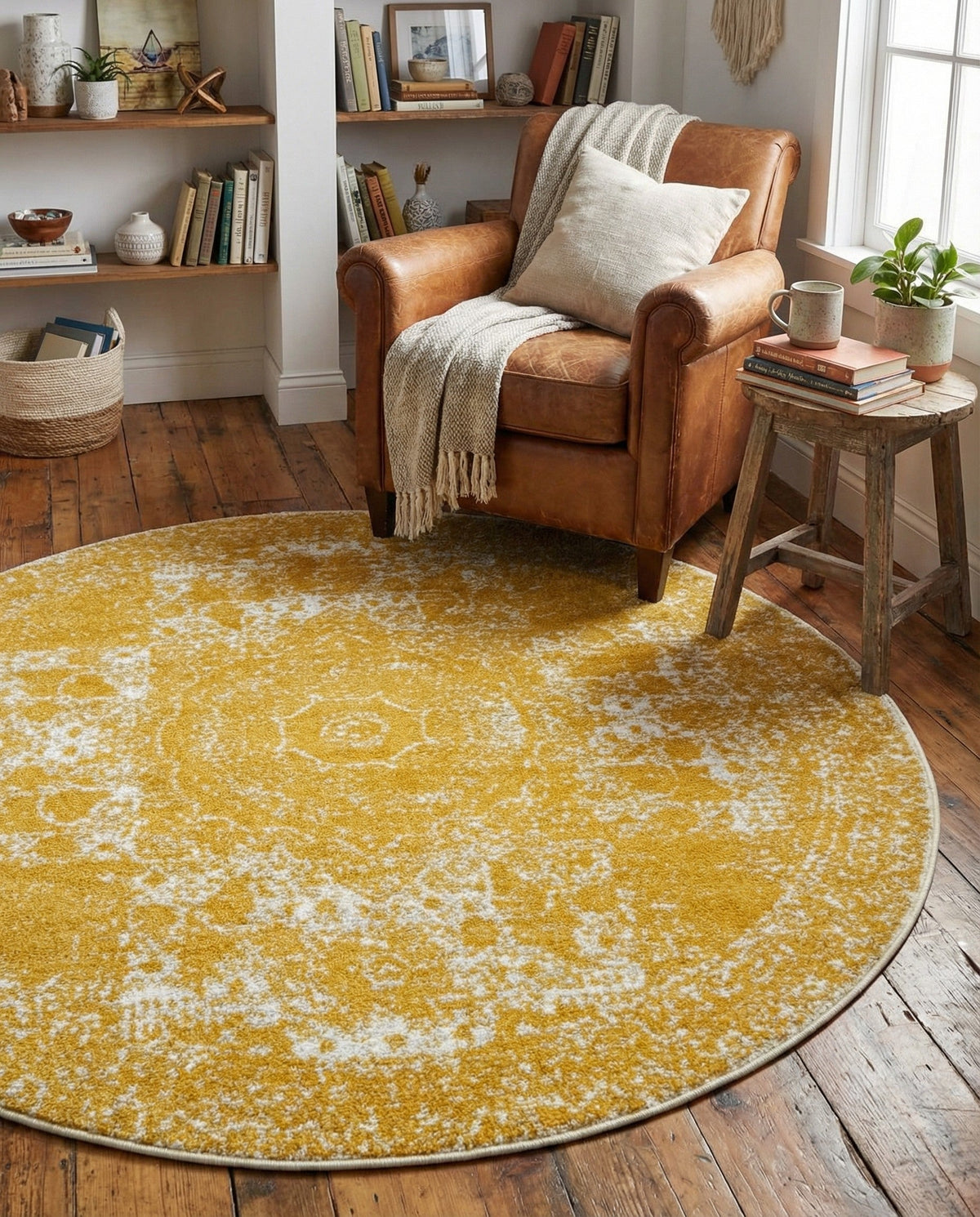 Dover Terrace Collection Area Rug -  Lagoon (Yellow) Round Yellow  lifestyle 62