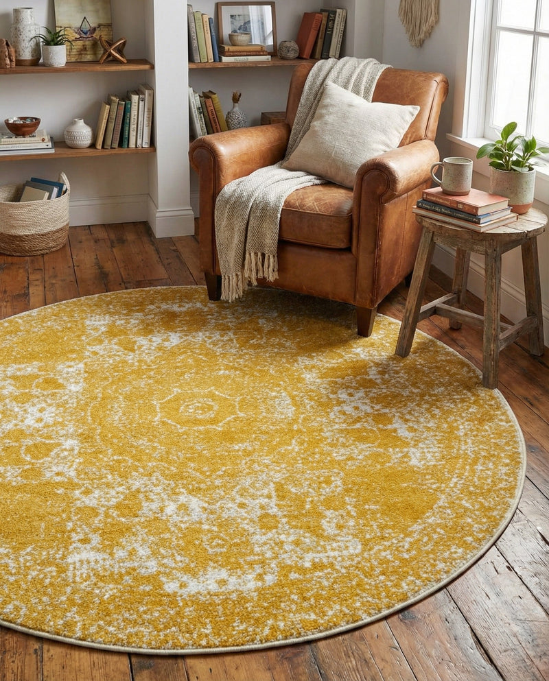 Dover Terrace Collection Area Rug -  Lagoon (Yellow) Round Yellow  lifestyle 62