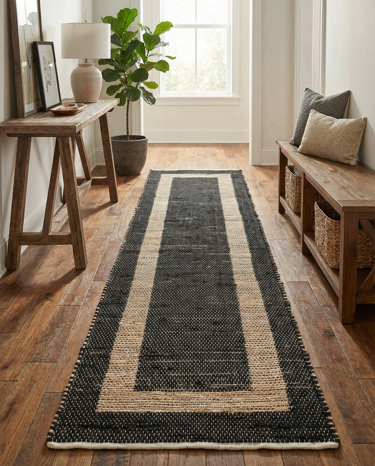 Osian Looms Collection Area Rug - Durham Runner Black  lifestyle 172
