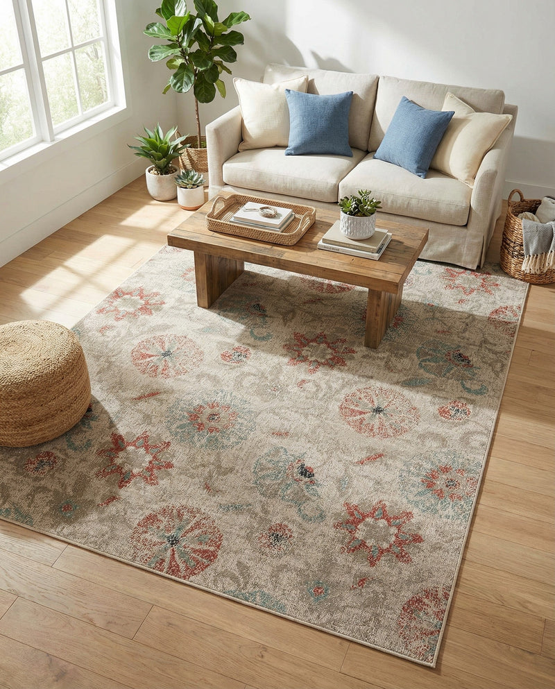 Seaside Blooms Collection Area Rug - Seychelles Rectangle Beige  lifestyle 39