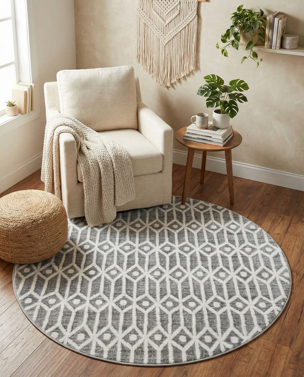 Garden Maze Retreat Collection Area Rug -  Mazeview Round Gray  lifestyle 111