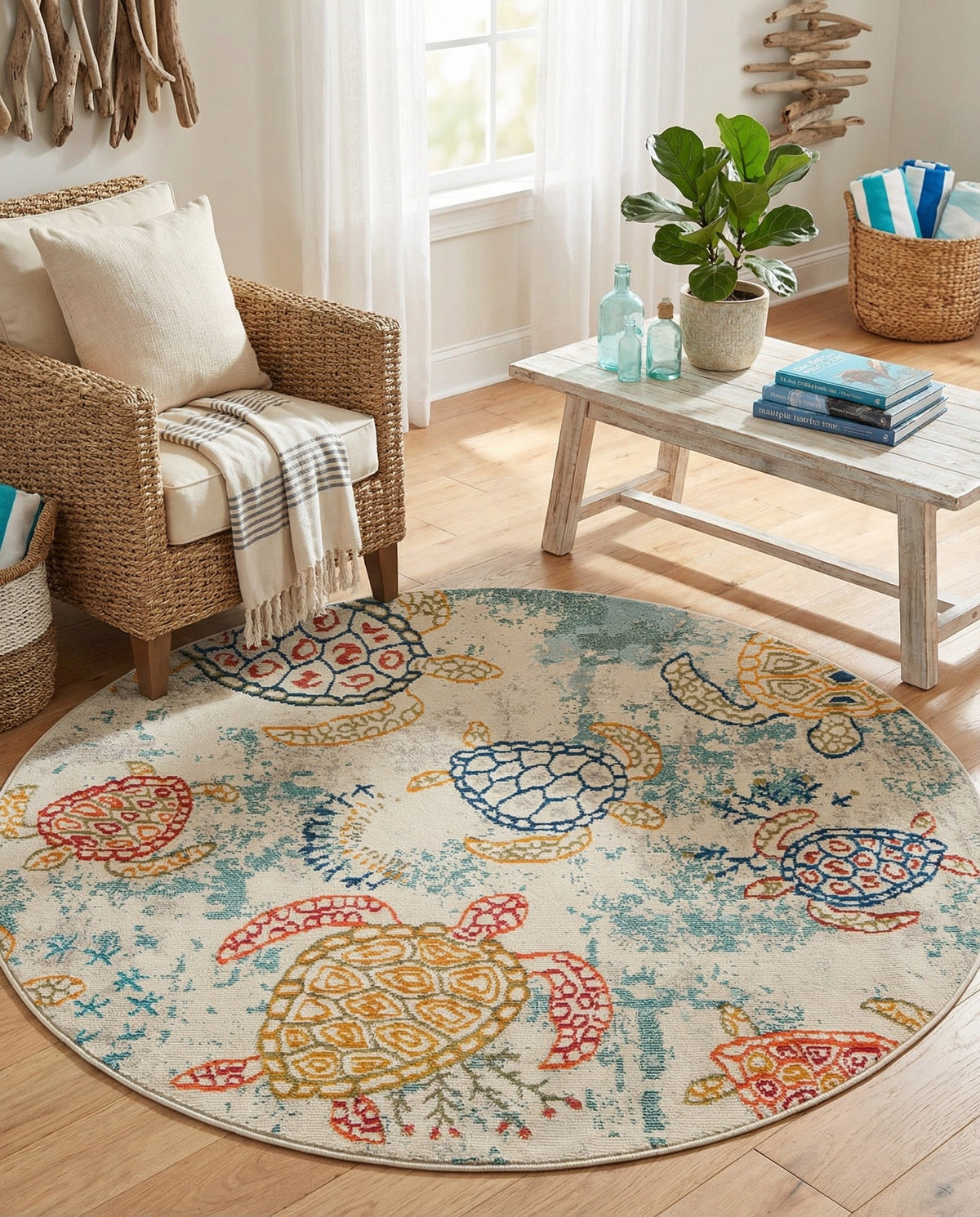 Sorrento Shores Collection Area Rug -  Massa Round Beige  lifestyle 70