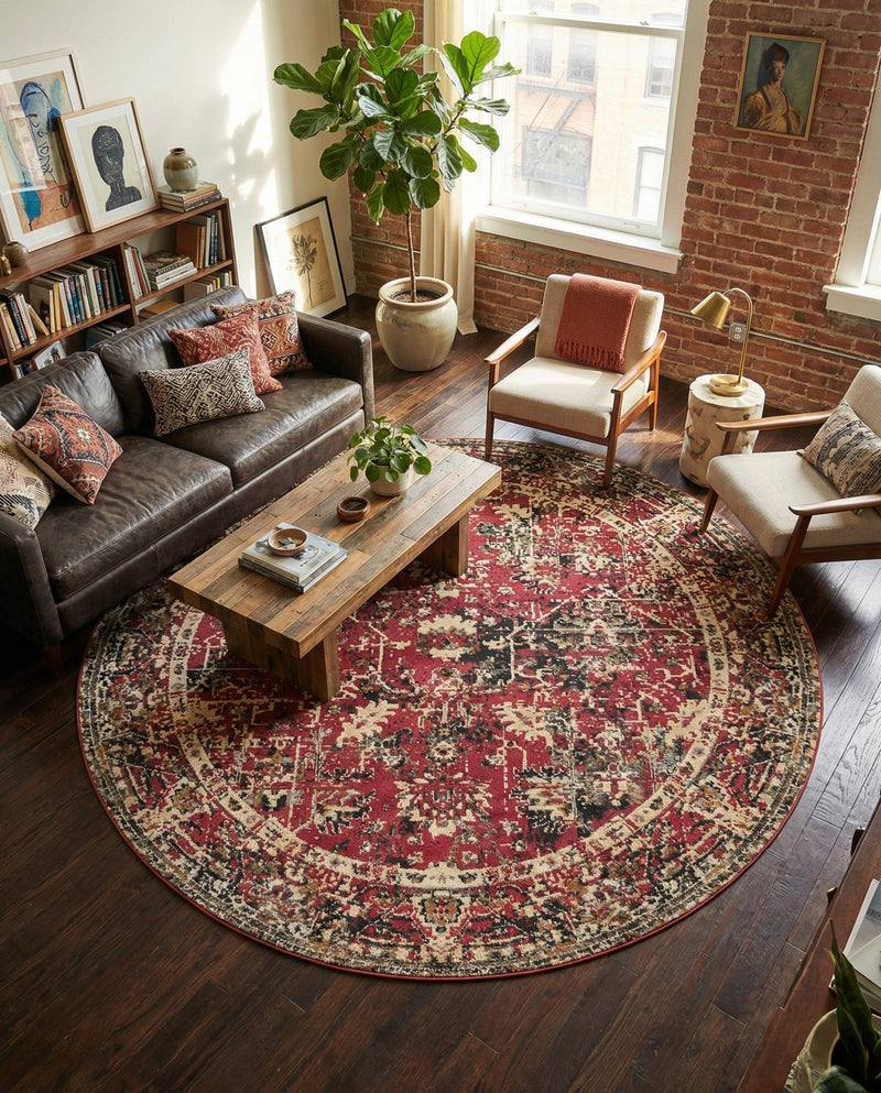 Neptune Elegance Collection Area Rug -  Galatea (Burgundy) Round Burgundy  lifestyle 65