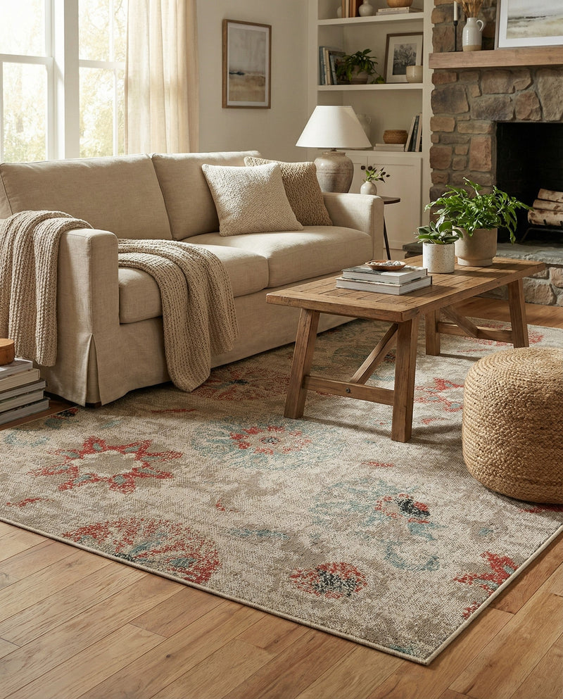 Seaside Blooms Collection Area Rug - Seychelles Rectangle Beige  lifestyle 44