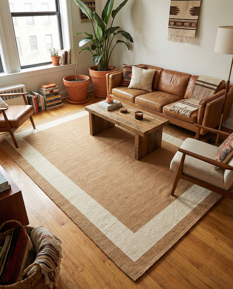 Savannah Borders Wool Collection Area Rug - Chatham Rectangle Latte Brown  lifestyle 29