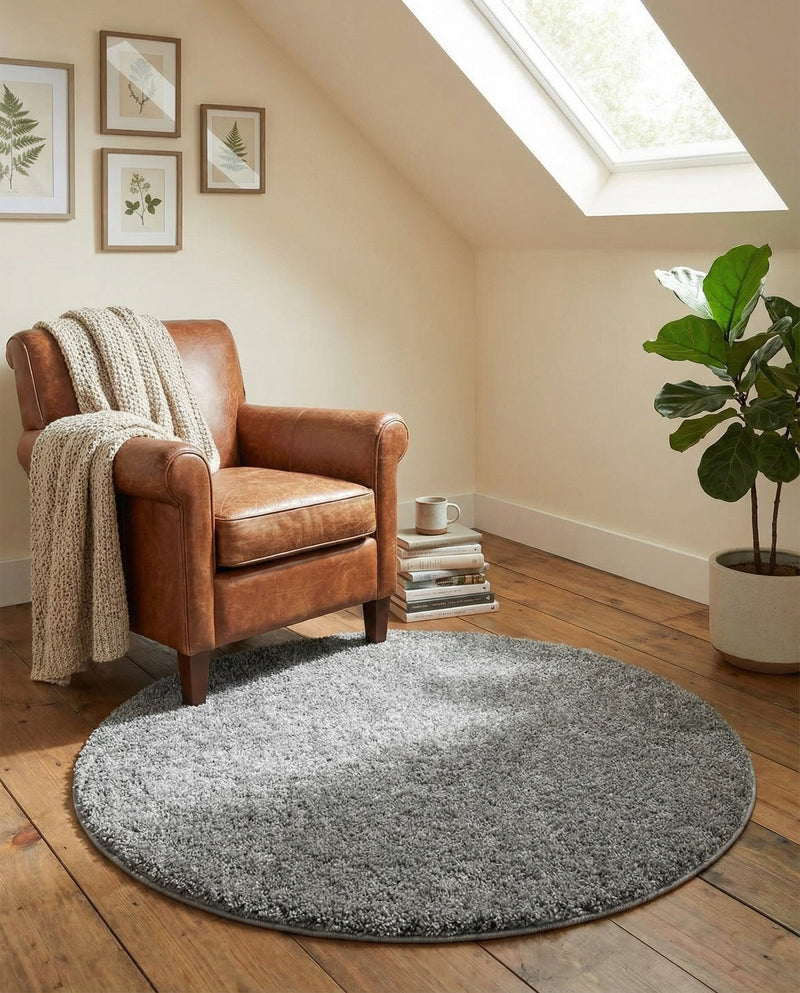 Cozy Comfort Shag Collection Area Rug - Haven (Pebble Gray) Round Pebble Gray  lifestyle 58
