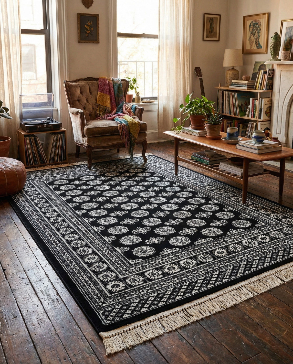 Samarkand Elegance Collection Area Rug -  Margilan (Black and White) Rectangle Black and White  lifestyle 25