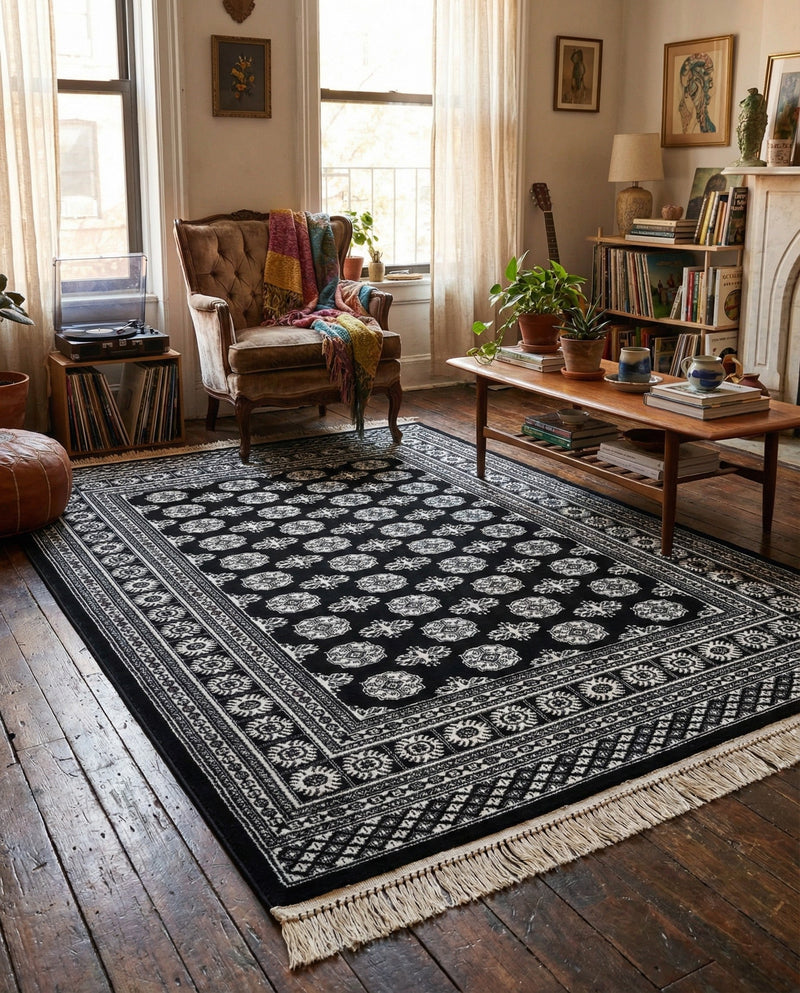 Samarkand Elegance Collection Area Rug -  Margilan (Black and White) Rectangle Black and White  lifestyle 25
