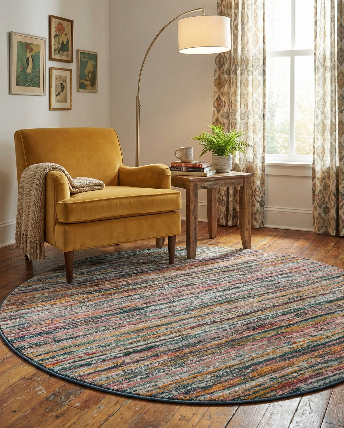 Jewel Oasis Collection Area Rug - Sapphire (Multi) Round Multi  lifestyle 135