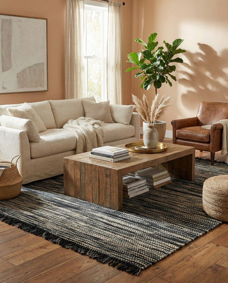 Savannah Jute Collection Area Rug - Nantucket Rectangle Navy Blue and Ivory  lifestyle 38