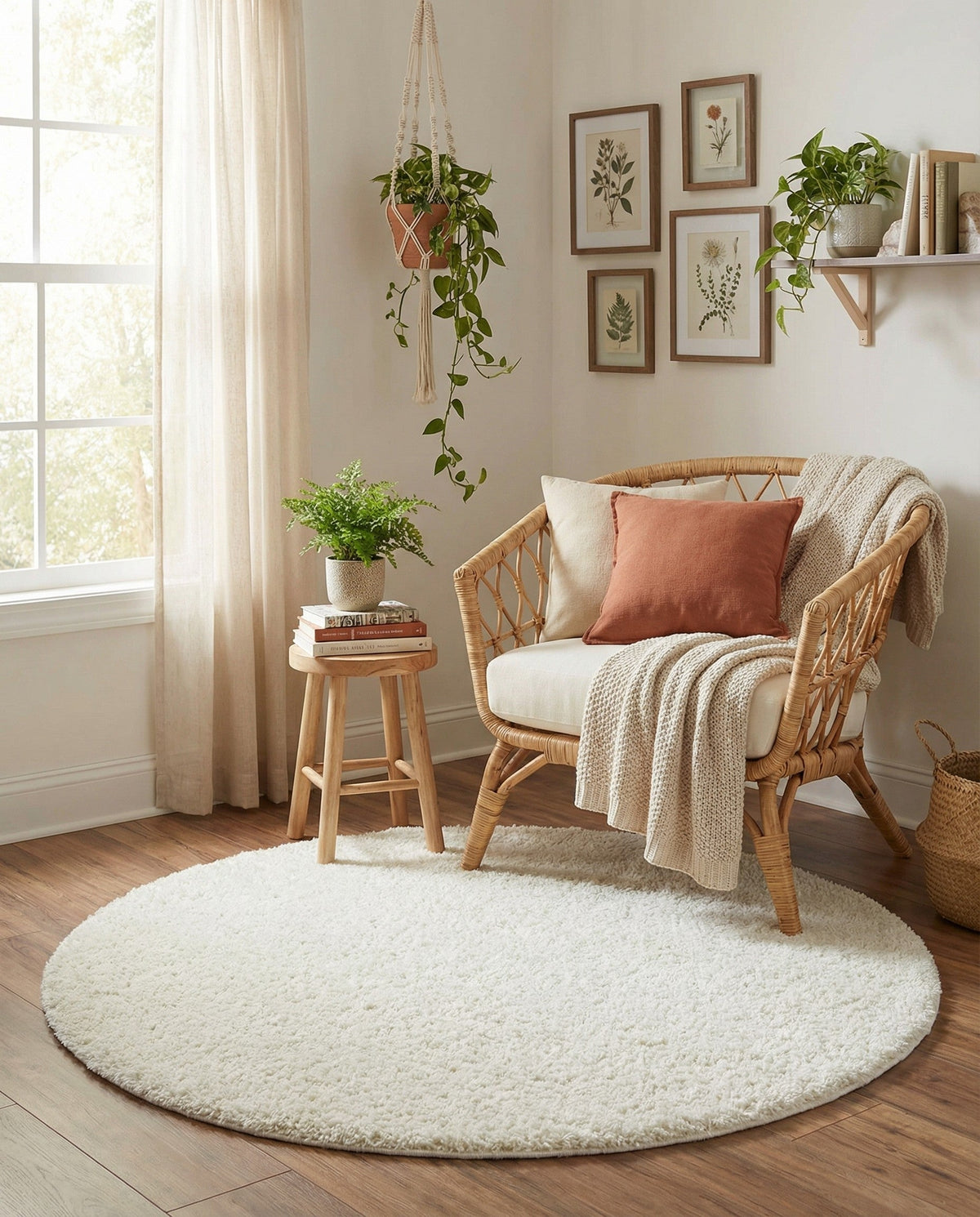 Cozy Comfort Shag Collection Area Rug - Haven (White) Round White  lifestyle 84