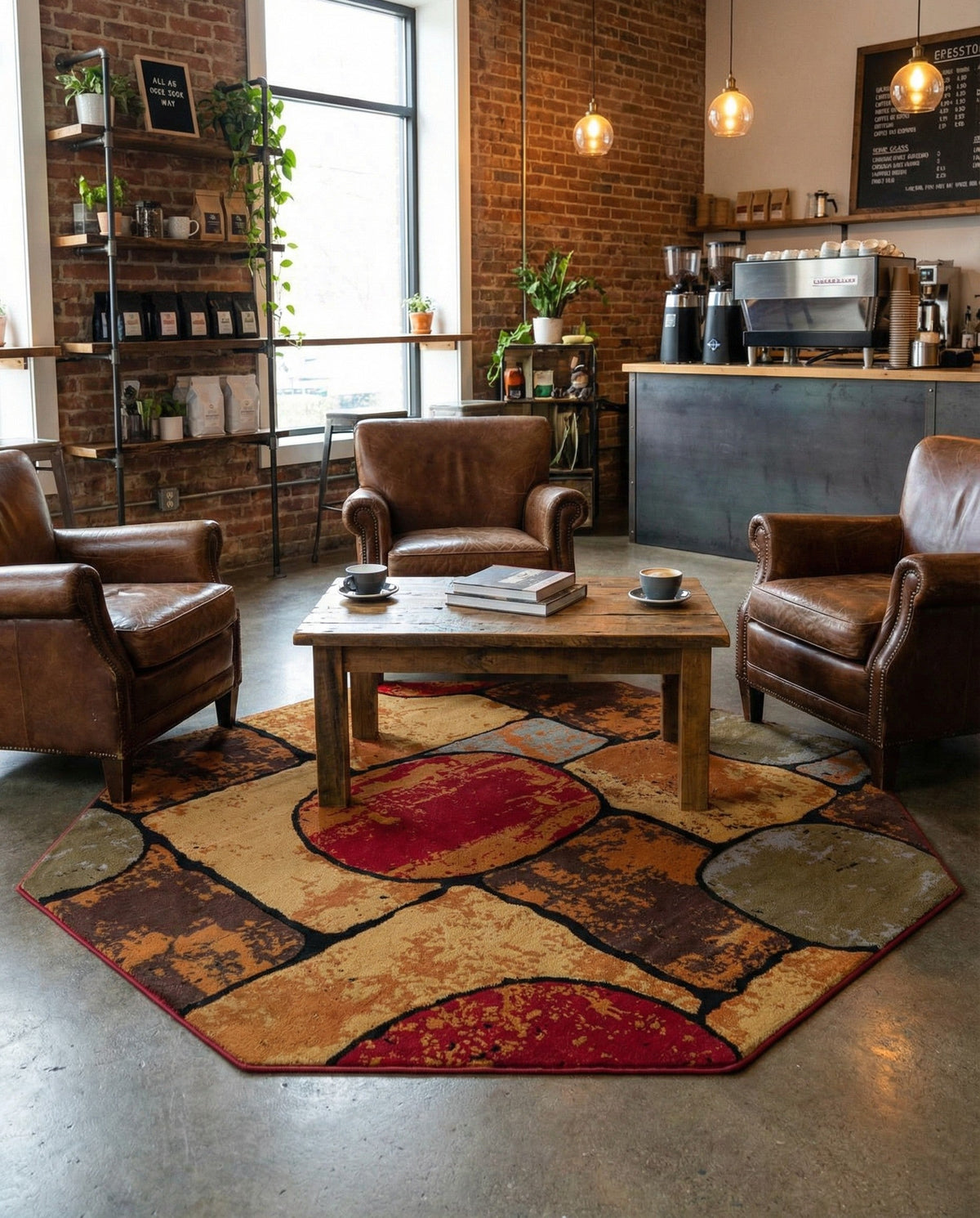 Bistro Lounge Collection Area Rug -  Cappuccino Octagon Multi  lifestyle 86