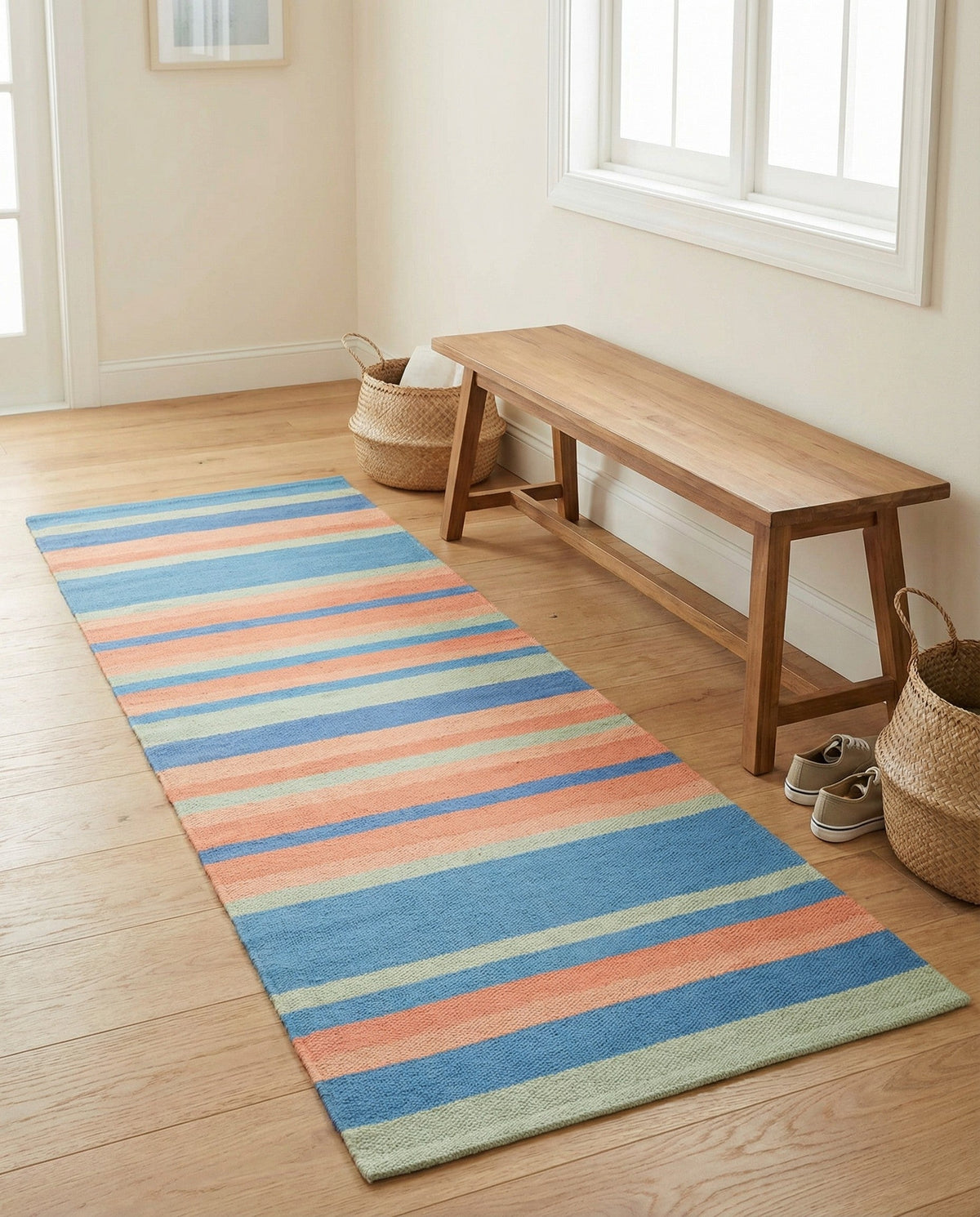 Coastal Stripe Dhurrie Collection Area Rug - Seashore Runner Multi  lifestyle 99