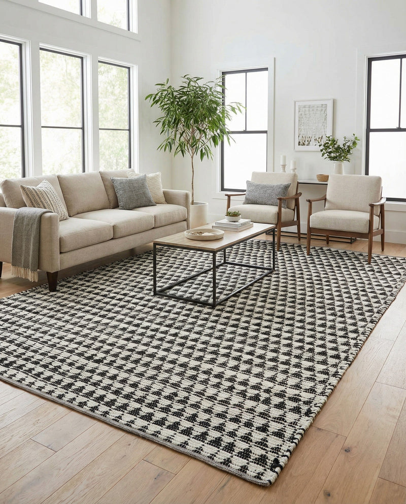 Osian Looms Collection Area Rug - Mumbai Rectangle Black and White  lifestyle 42