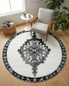 Heritage Elegance Collection Area Rug -  Winterthur (Black and White) Round Black and White  lifestyle 48