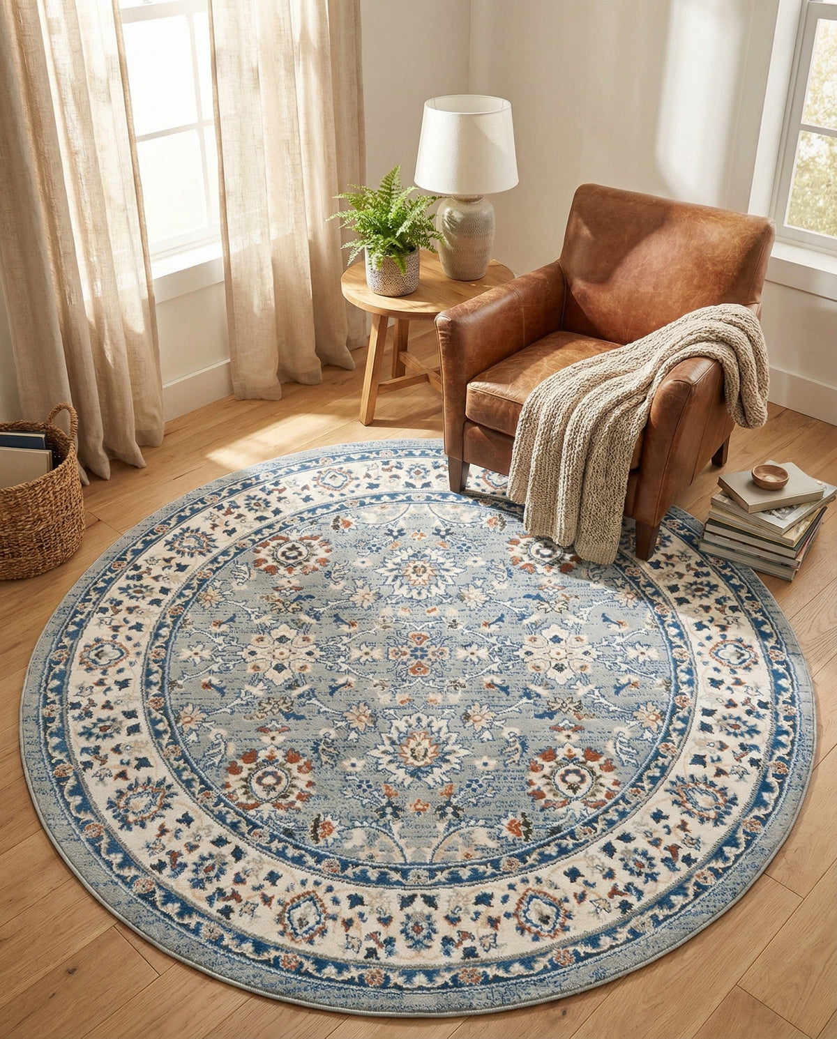 Savannah Elegance Collection Area Rug - Augusta (Aqua Blue) Round Aqua Blue  lifestyle 110