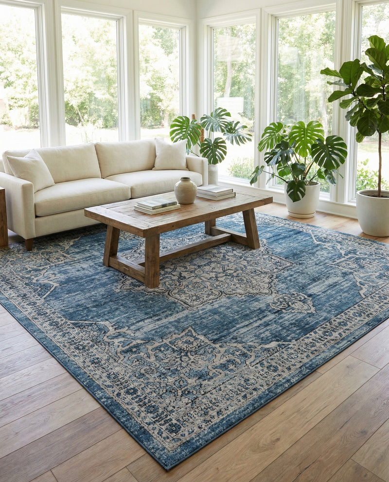 Mykonos Manor Collection Area Rug -  Tinos (Blue) Square Blue  lifestyle 67