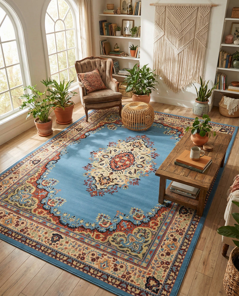 Tabriz Tapestry Collection Area Rug - Azerbaijan (Light Blue) Rectangle Light Blue  lifestyle 19
