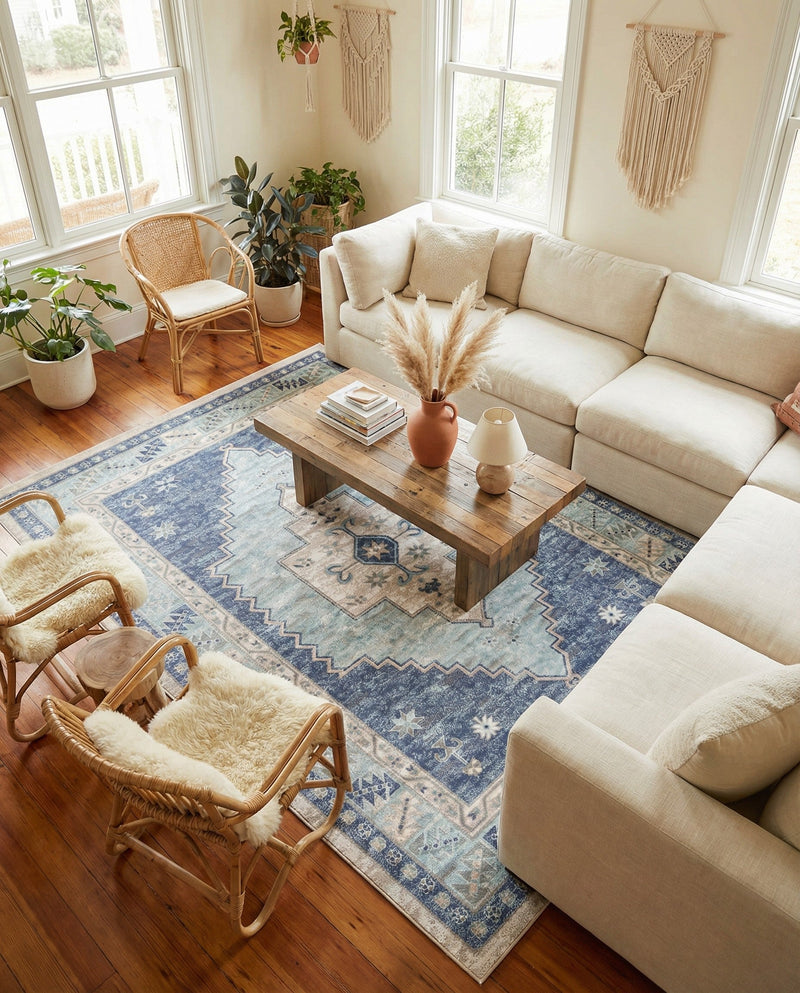 Savannah Series Collection Area Rug -  Augusta (Sky blue) Rectangle Sky blue  lifestyle 37