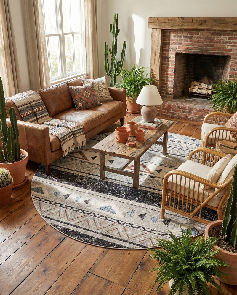Desert Modern Eco Rug Series Collection Area Rug -  Arches Round Gray  lifestyle 39