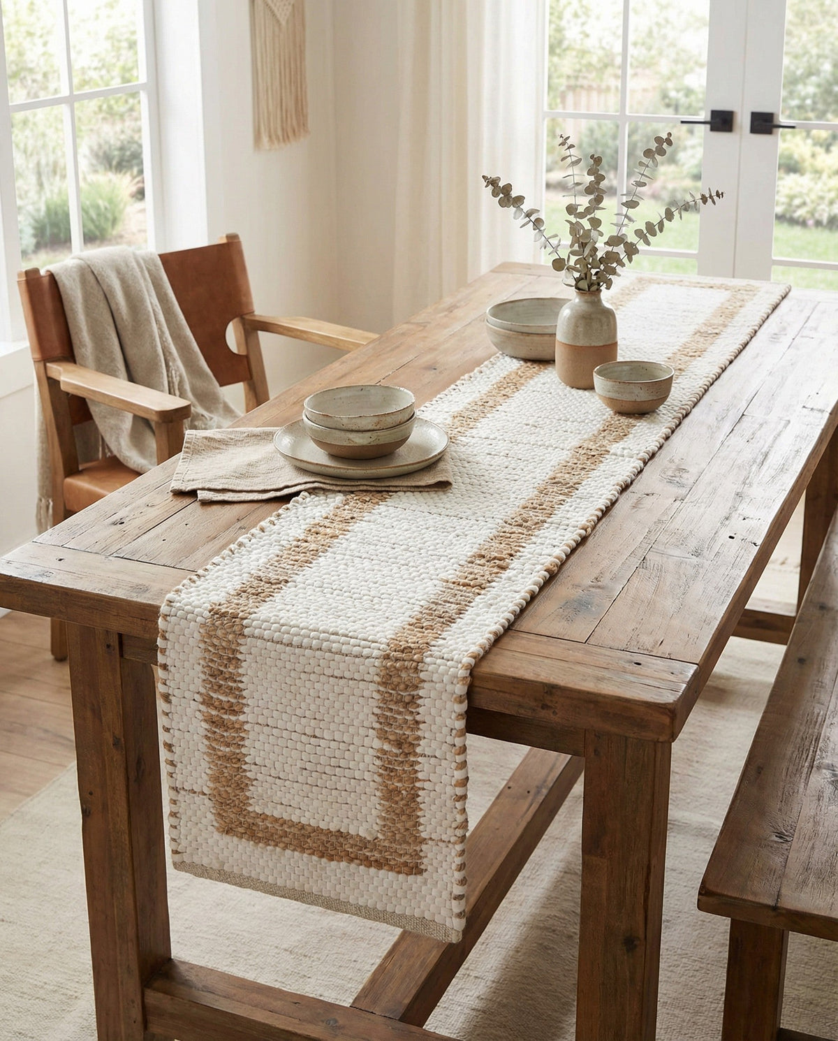 Osian Looms Collection Area Rug - Durham Table Runner White and Natural  lifestyle 186