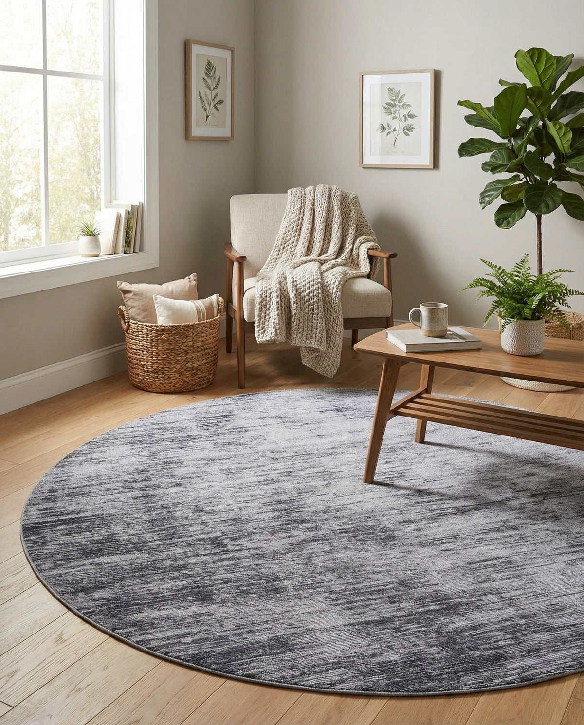 Sahara Essence Collection Area Rug - Oasis (Gray) Round Gray  lifestyle 90