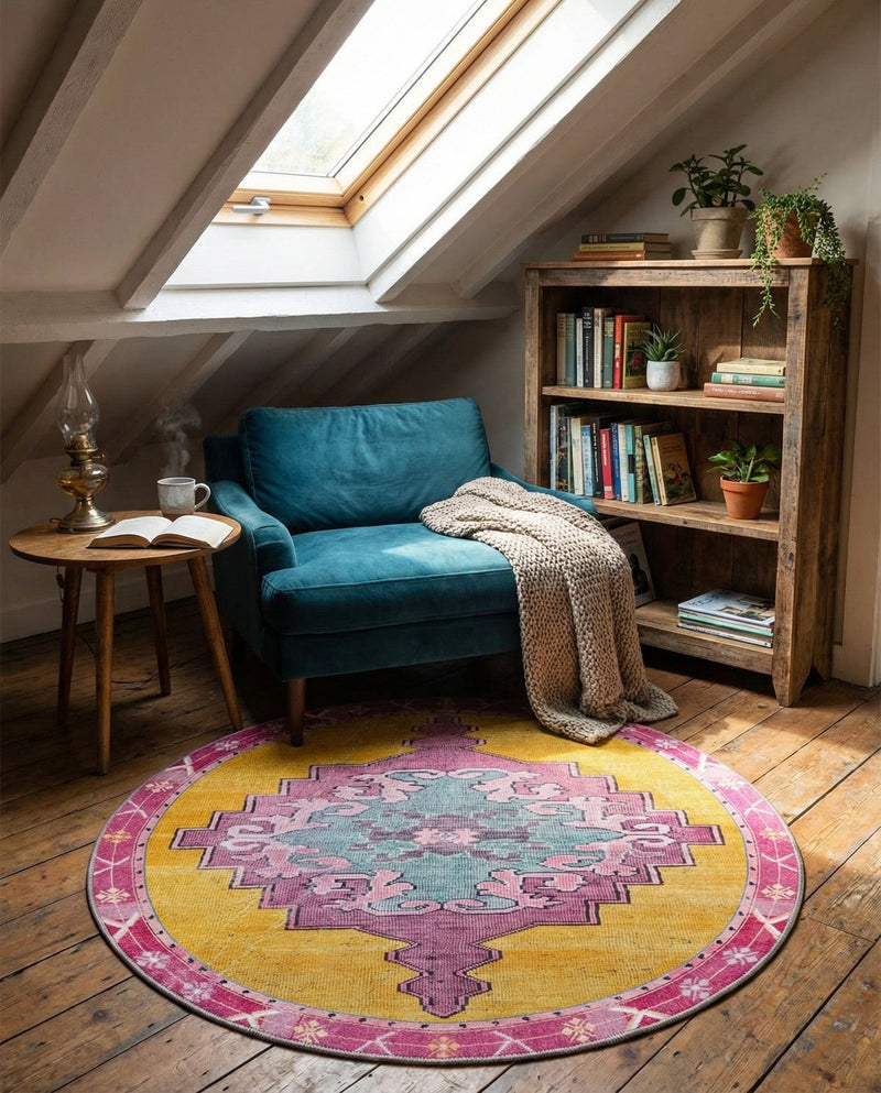 Heritage Elegance Collection Area Rug -  Winterthur (Yellow) Round Yellow  lifestyle 52