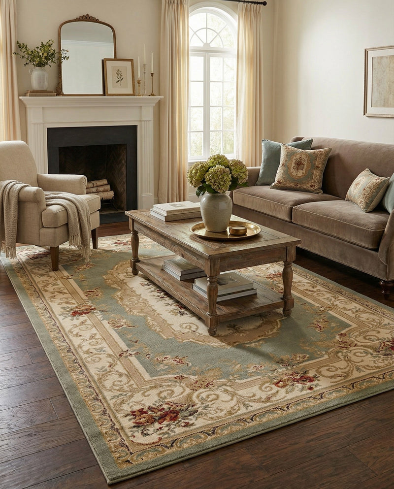Versailles Elegance Collection Area Rug -  Louveciennes (Green) Rectangle Green  lifestyle 29