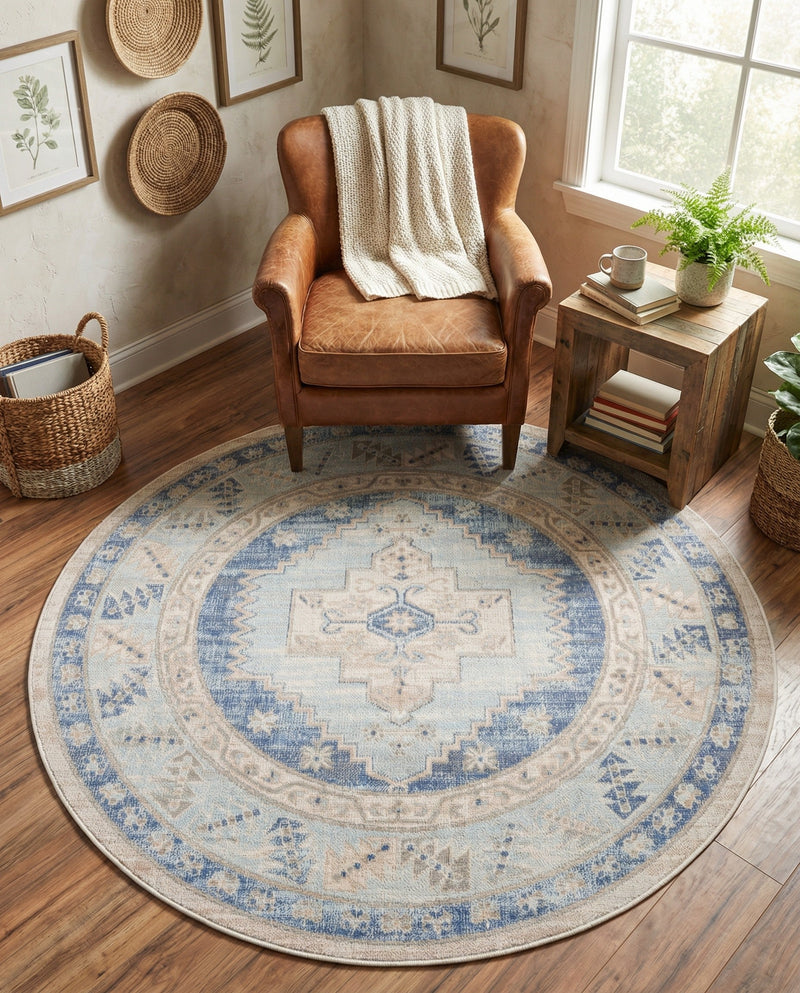 Savannah Series Collection Area Rug -  Augusta (Sky blue) Round Sky blue  lifestyle 51