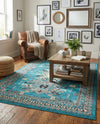 Tabriz Tapestries Collection Area Rug - Azerbaijan (Turquoise) Rectangle Turquoise  lifestyle 18