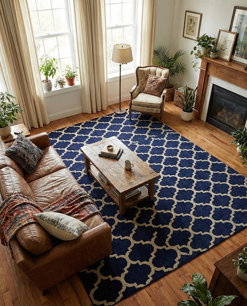 Lattice Gardens Collection Area Rug -  Bloomfield (Dark Blue) Rectangle Dark Blue  lifestyle 27