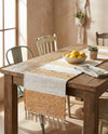 Tassel Trail Collection Area Rug - Pathway (Beige) Table Runner Beige  lifestyle 36