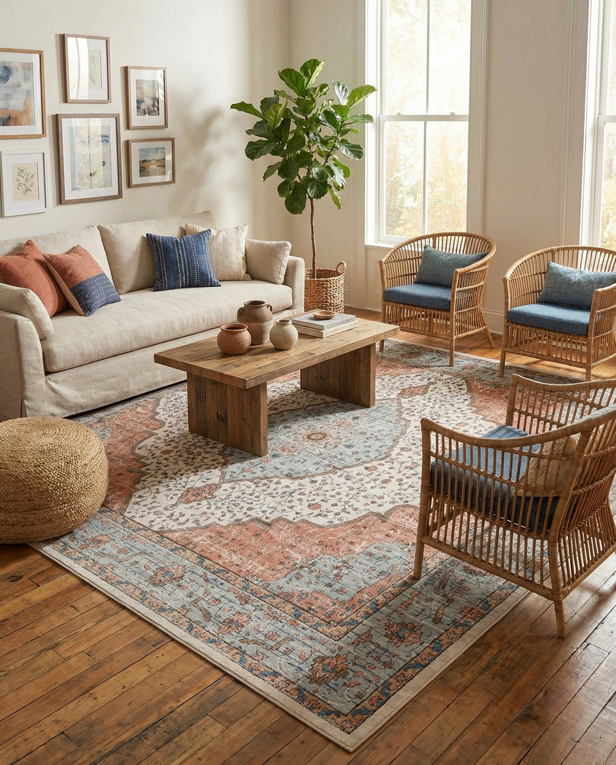 Mykonos Manor Collection Area Rug - Delos Square Ivory  lifestyle 167