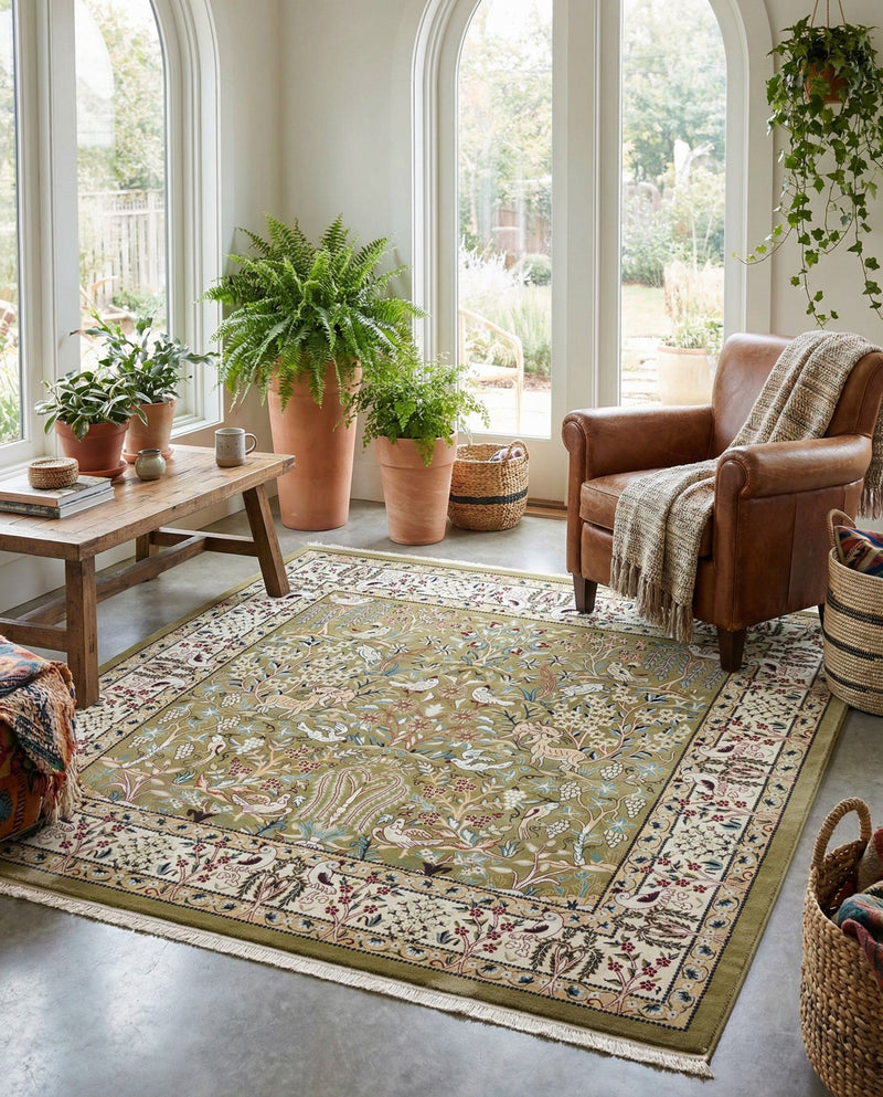 Persian Elegance Collection Area Rug -  Kerman (Green) Square Green  lifestyle 87