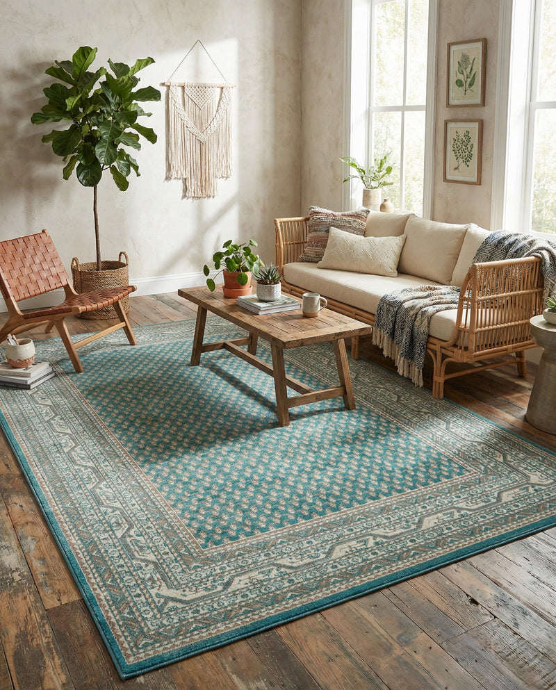 Soho Elegance Collection Area Rug -  Mercer (Turquoise) Rectangle Turquoise  lifestyle 17