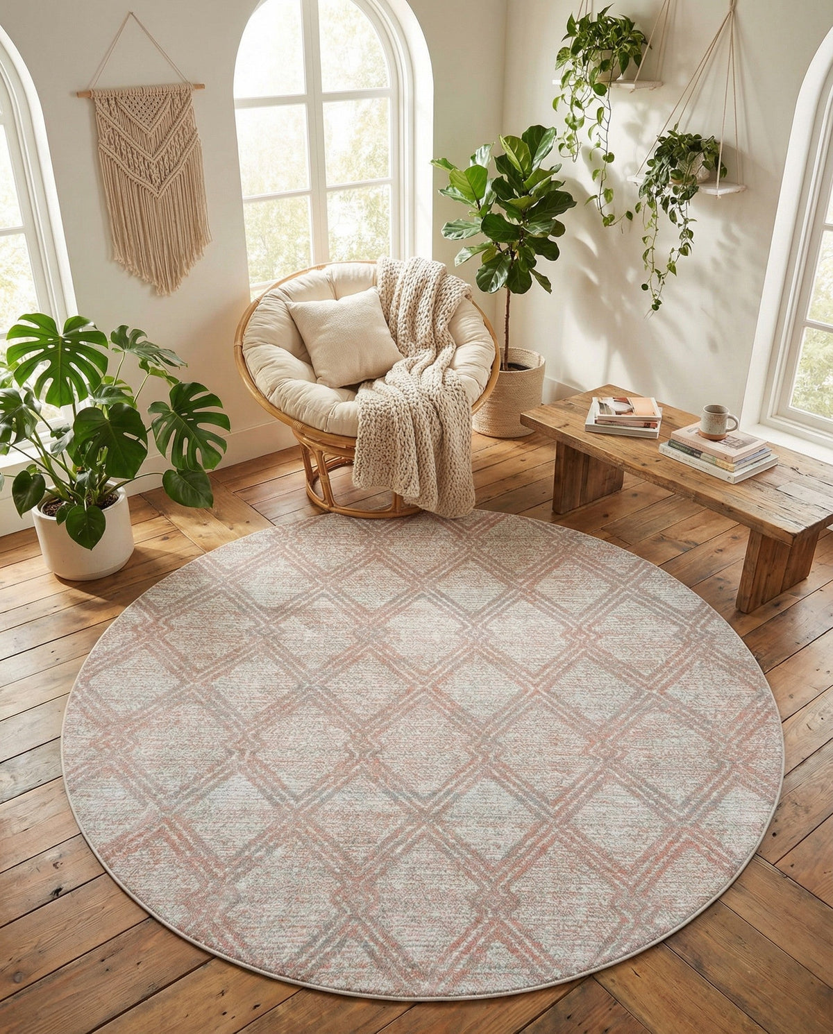 Aegean Elegance Washables Collection Area Rug -  Tinos Round Rose Pink  lifestyle 146