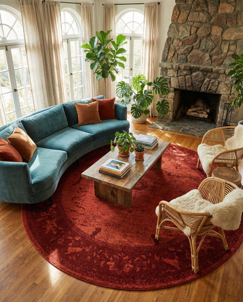 Horizon Collection Area Rug -  Apex (Rust Red) Round Rust Red  lifestyle 37