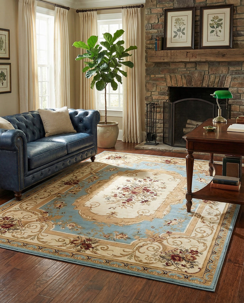 Versailles Elegance Collection Area Rug -  Louveciennes (Light Blue) Rectangle Light Blue  lifestyle 21