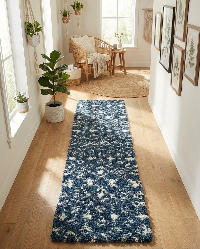 Berber Lattice Shag Collection Area Rug - Atlas (Navy Blue) Runner Navy Blue  lifestyle 80