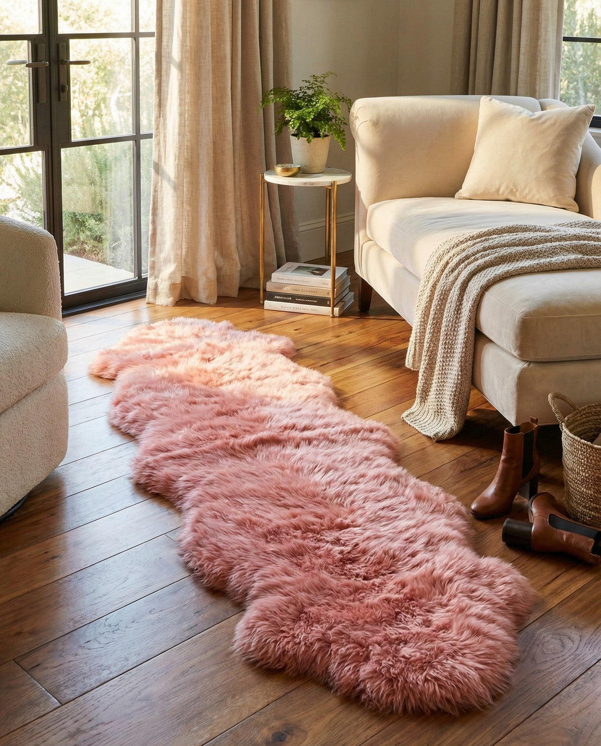 Arctic Lambskin Luxe Collection Area Rug - Tundra Runner Pink  lifestyle 144